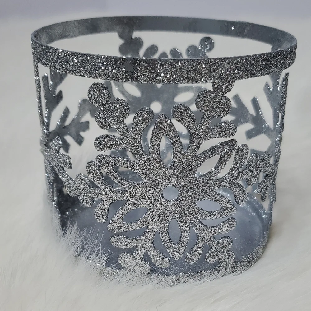 Silver Glitter Snowflake Candle Holders Set of 2 Holiday Winter